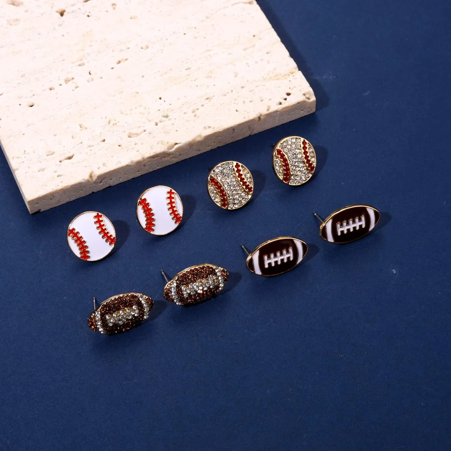 Rhinestone Baseball Softball Stud Earrings for Women, Sparkly Crystal CZ Basketball Football Volleyball Soccer Earrings, Enamel Hypoallergenic Round Stud Earrings Sport Lover Holiday Party Game Jewelry for Women