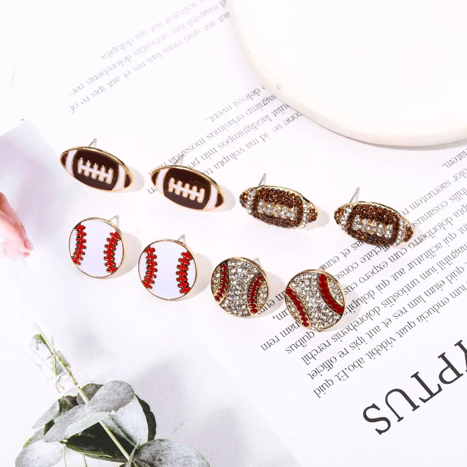 Rhinestone Baseball Softball Stud Earrings for Women, Sparkly Crystal CZ Basketball Football Volleyball Soccer Earrings, Enamel Hypoallergenic Round Stud Earrings Sport Lover Holiday Party Game Jewelry for Women