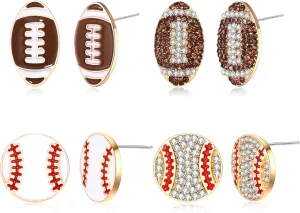 Rhinestone Baseball Softball Stud Earrings for Women, Sparkly Crystal CZ Basketball Football Volleyball Soccer Earrings, Enamel Hypoallergenic Round Stud Earrings Sport Lover Holiday Party Game Jewelry for Women