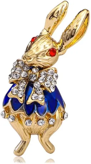 Rhinestone Bow Rabbit Brooch Pin for Women Girls Men Gold Plated Fashion Cute Crystal Bow Enamel Cartoon Bunny Gentleman Brooches Lapel Pins Lucky Decor Dress Accessories Easter Holiday Jewelry Gift