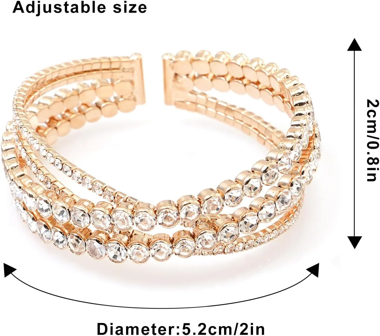 Rhinestone Bracelet for Women Multilayer Crystal Cuff Bracelet Strand Layered Bracelet