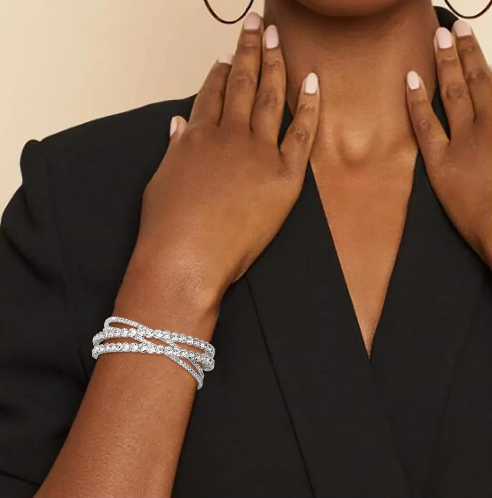 Rhinestone Bracelet for Women Multilayer Crystal Cuff Bracelet Strand Layered Bracelet