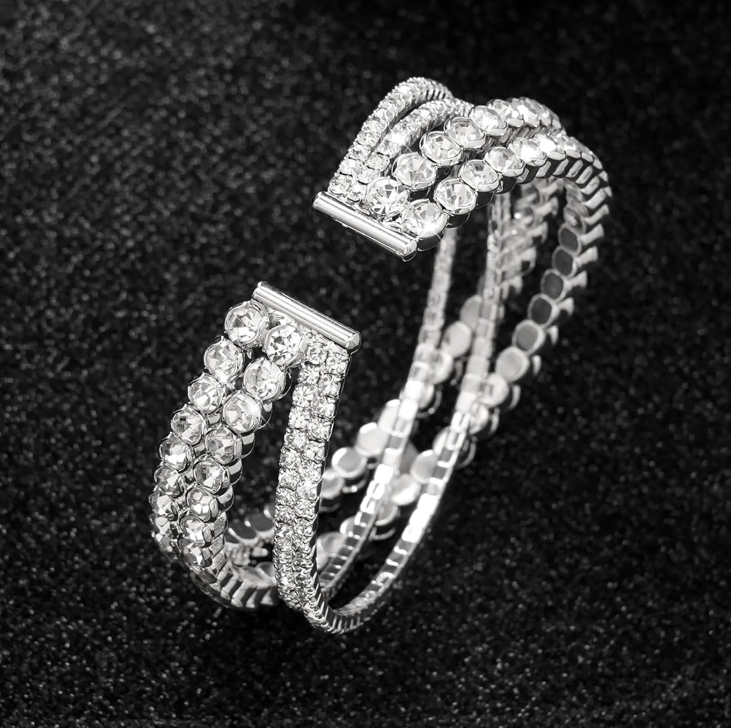 Rhinestone Bracelet for Women Multilayer Crystal Cuff Bracelet Strand Layered Bracelet