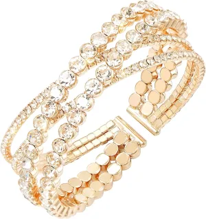 Rhinestone Bracelet for Women Multilayer Crystal Cuff Bracelet Strand Layered Bracelet