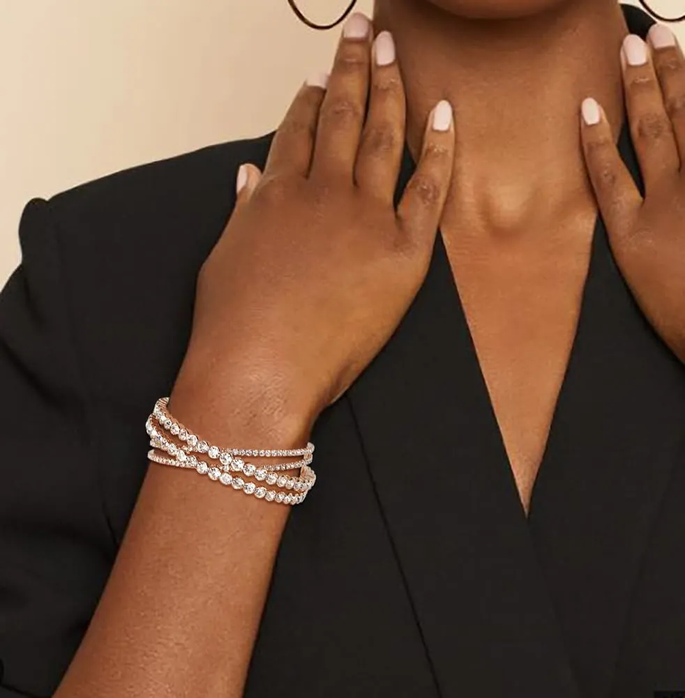 Rhinestone Bracelet for Women Multilayer Crystal Cuff Bracelet Strand Layered Bracelet