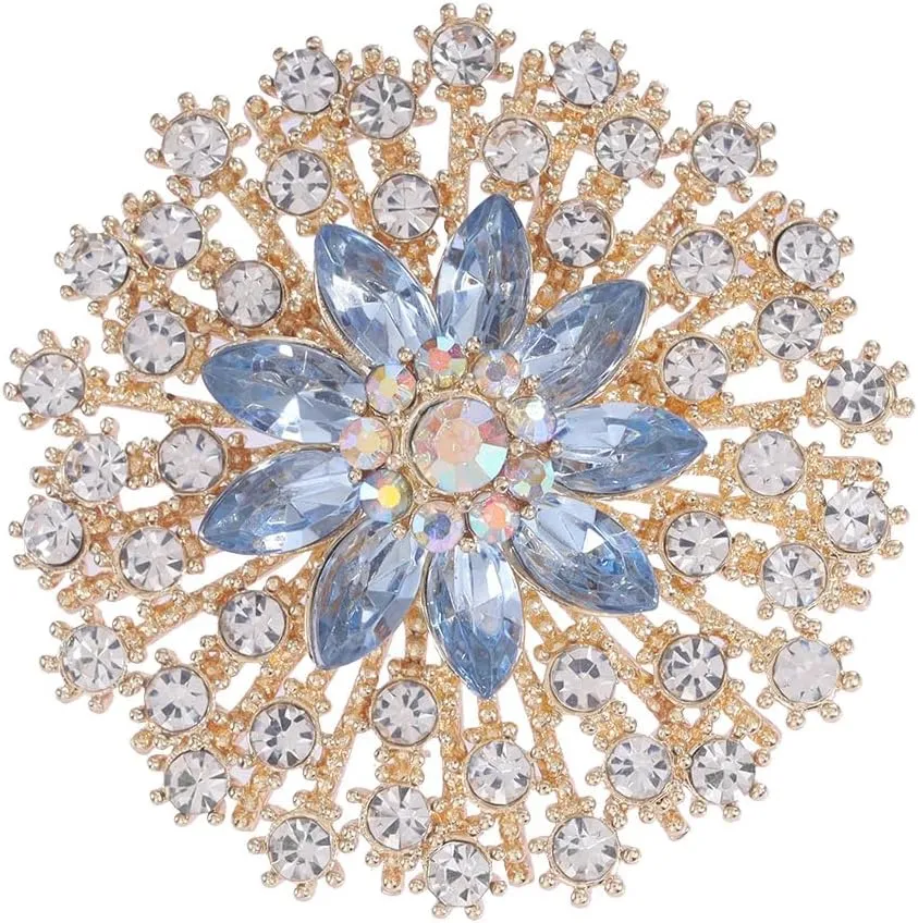Rhinestone Crystal Flower Brooch Pin Sparkling Large Crystal Sunflower Brooch Vintage Floral Lapel Pins Rhinestone Flower Bouquet Broochs Rose Snowflake Broochs Wedding Bridal Dress Jewelry for Women