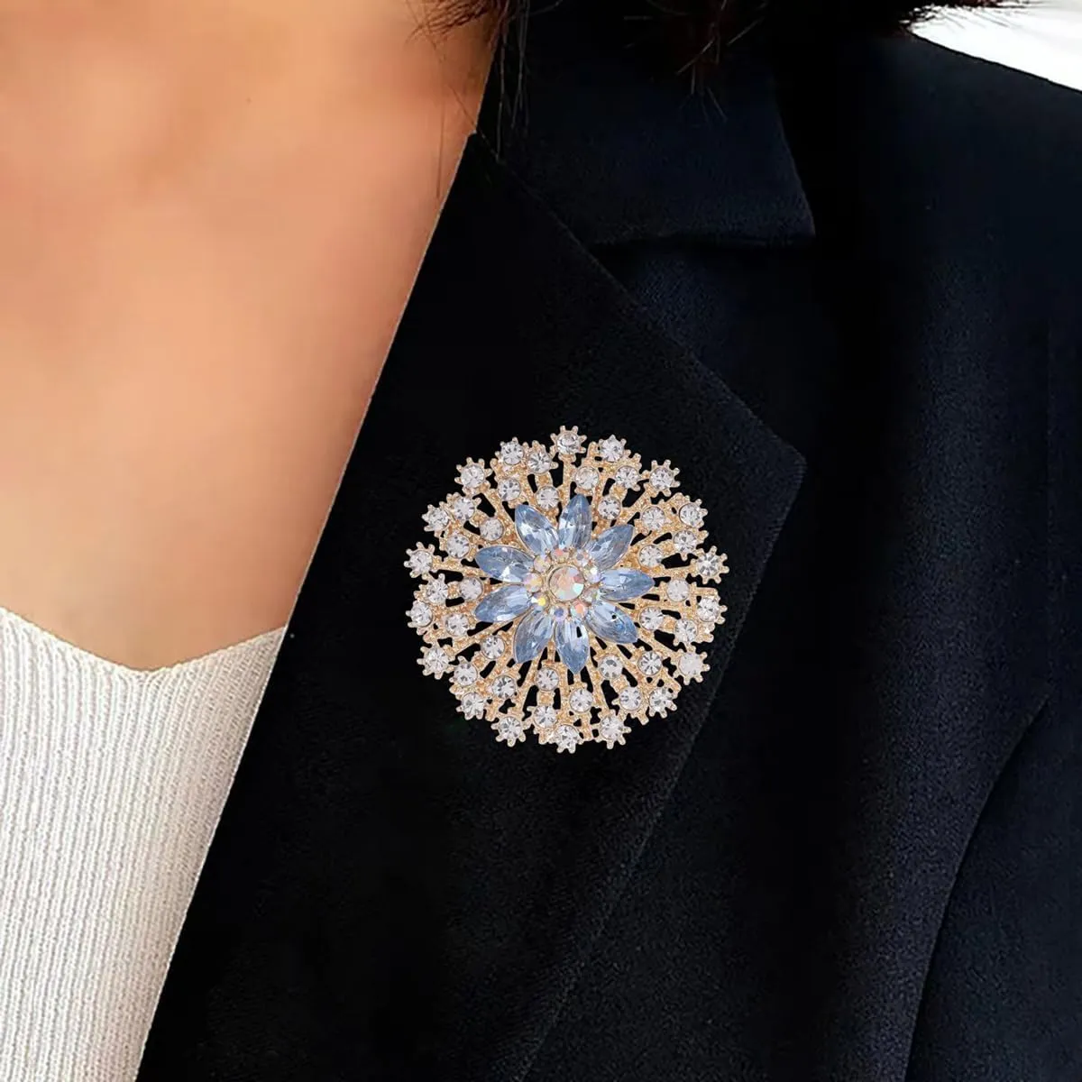 Rhinestone Crystal Flower Brooch Pin Sparkling Large Crystal Sunflower Brooch Vintage Floral Lapel Pins Rhinestone Flower Bouquet Broochs Rose Snowflake Broochs Wedding Bridal Dress Jewelry for Women