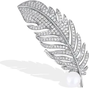 Rhinestone Feather Brooches for Women Men,Vintage Animal Peacock Pin Gold/Silver/Blue/ Crystal Diamond Lapel Pins Fashion Enamel Feather Leaf Brooch Elegant Dress Coat Pin Decor Wedding Christmas Birthday Jewelry