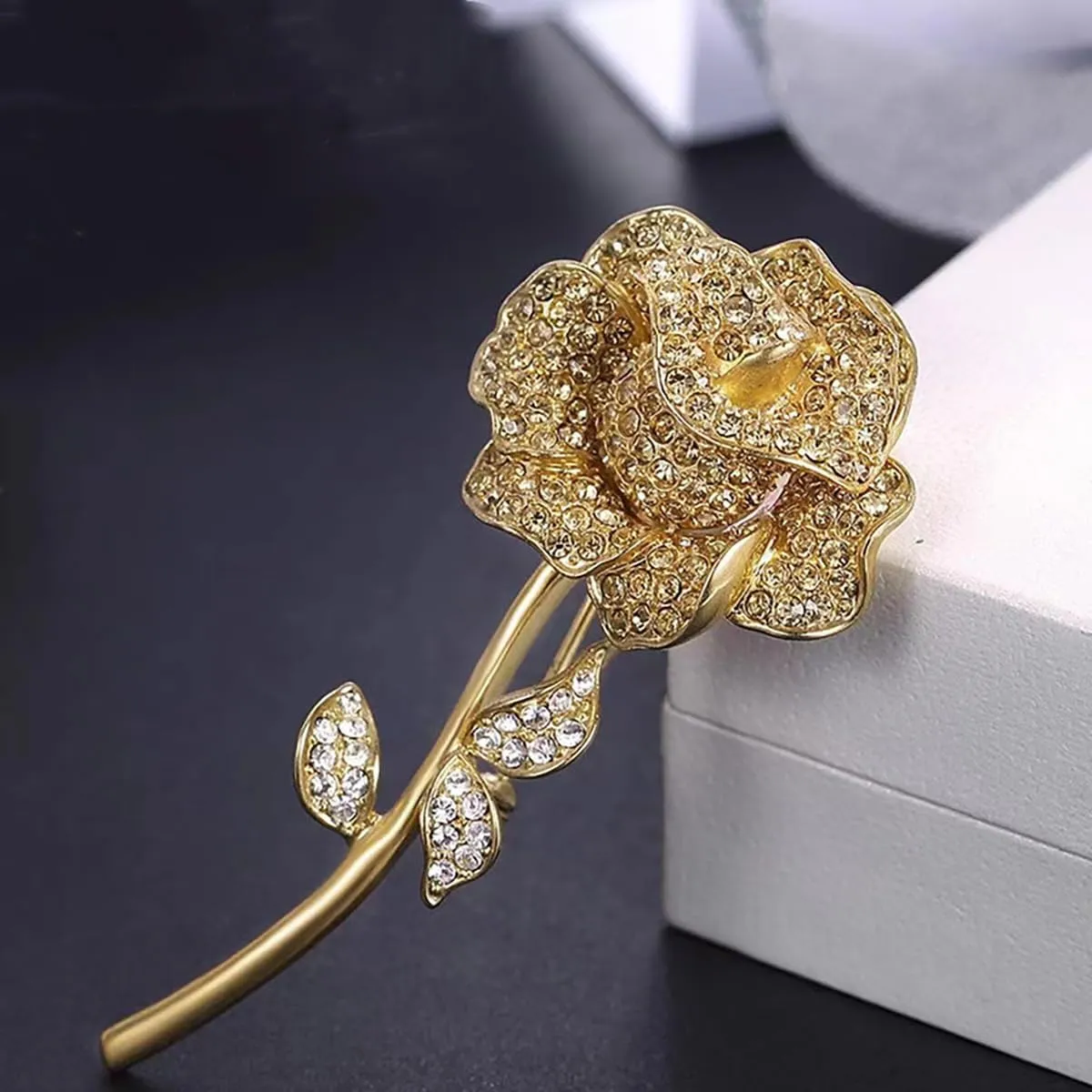 Rhinestone Flower Brooch Pin for Women Clear Crystal Cluster Brooches Lapel Pins Red Yellow Birthstone Floral Dress Accessories Badge Suit Collar Decoration Luxury Jewelry Gift for Christmas Wedding