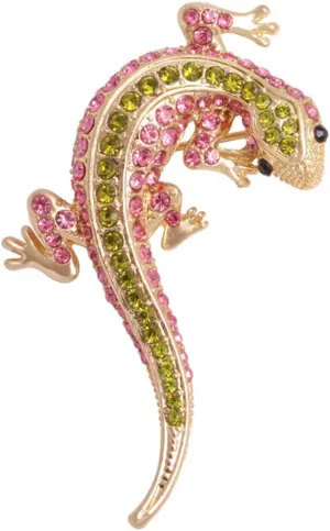Rhinestone Gecko Lizard Brooch Pin for Women Girls Gold Plated Fashion Crystal Animal Brooches Lapel Pins Cute Dress Accessories Holiday Birthday Theme Party Jewelry Unisex Gift Souvenir