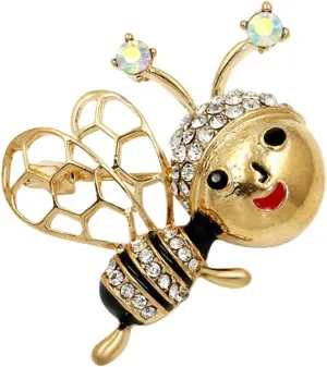 Rhinestone Happy Bee Brooch Pin for Women Girls Fashion Crystal Flying Insect Animal Brooches Lapel Pins Cute Dress Accessories Jewelry Boutonniere Corsage for Hat Bag Scarf Gift Birthday Christmas