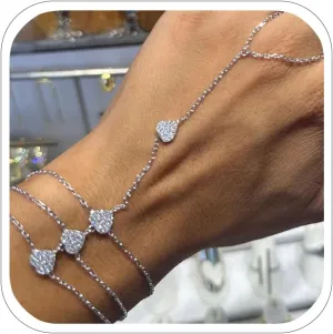 Rhinestone Heart Finger Ring Bracelet Chain Slave Hand Harness Crystal Silver Wrist Layered Hand Jewelry for Women