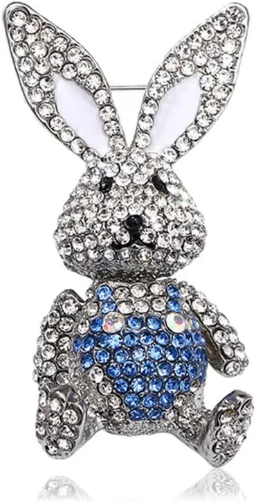 Rhinestone Moving Rabbit Brooch Pin for Women Girls Fashion Crystal Enamel Love Heart Back Bunny Animal Pet Brooches Lapel Pins Dainty Cute Easter Valentine Honors Day Jewelry Gift Souvenir