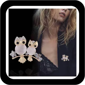 Rhinestone Owl Brooch Pin Funny Double Owl Enamel Brooch Cute Opal Animal Bouquet Corsage Lapel Pin Scarf Shawl Clothing Accessories for Women Girls