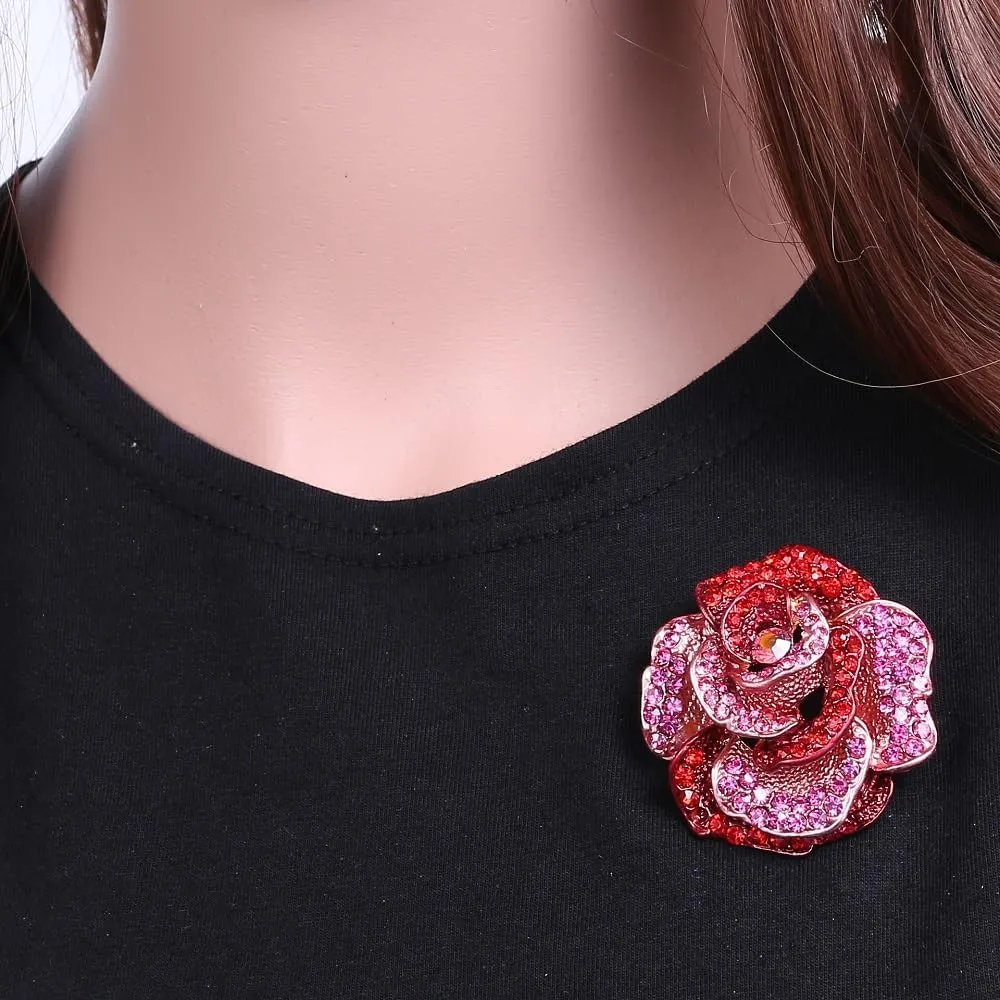 Rhinestone Rose Brooch Pin for Women Girls Fashion Crystal Big Blossom Flower Brooch Lapel Pins Elegant Dress Accessories Jewelry Boutonniere Corsage for Hat Bag Suit Tie Gift Wedding Holiday