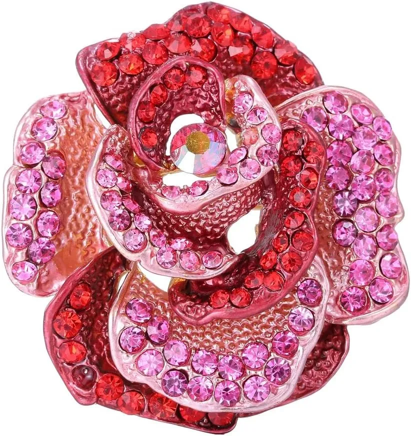 Rhinestone Rose Brooch Pin for Women Girls Fashion Crystal Big Blossom Flower Brooch Lapel Pins Elegant Dress Accessories Jewelry Boutonniere Corsage for Hat Bag Suit Tie Gift Wedding Holiday