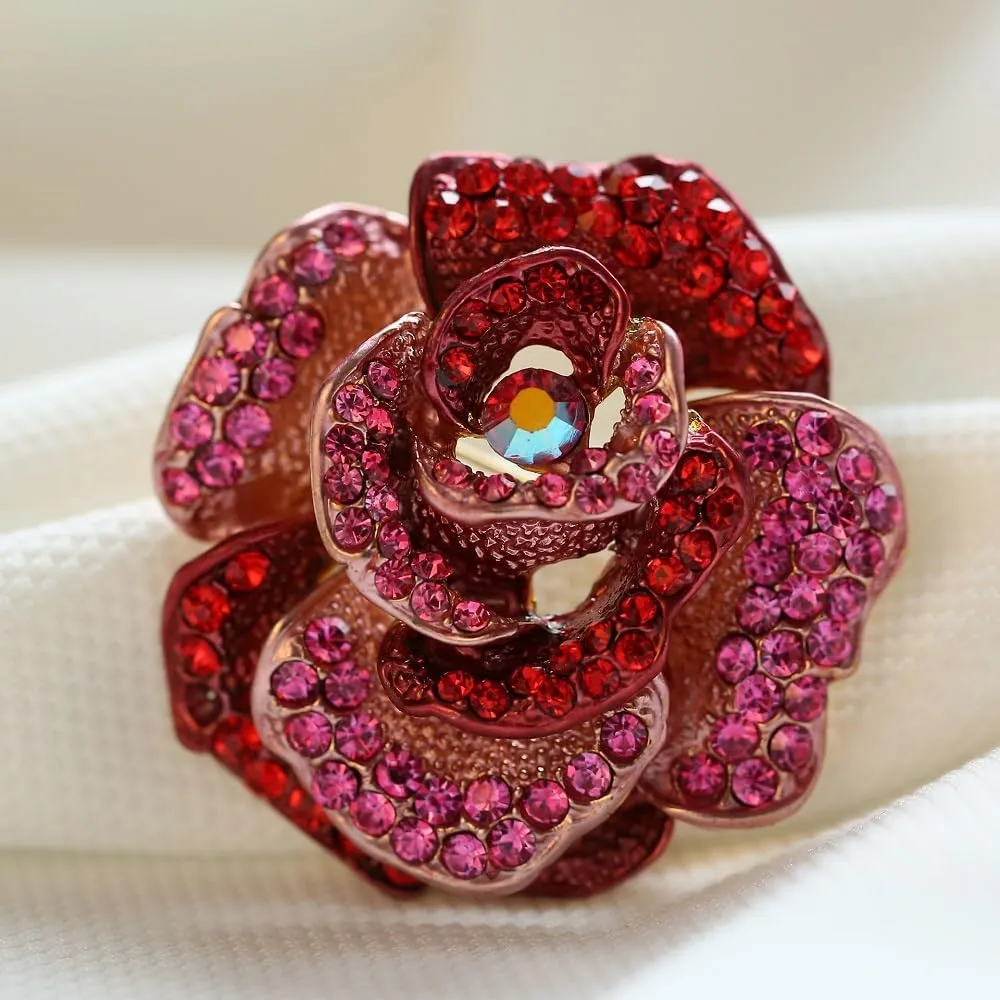 Rhinestone Rose Brooch Pin for Women Girls Fashion Crystal Big Blossom Flower Brooch Lapel Pins Elegant Dress Accessories Jewelry Boutonniere Corsage for Hat Bag Suit Tie Gift Wedding Holiday