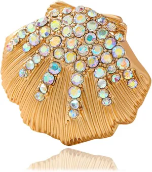 Rhinestone Sea Shell Brooch Pin for Women Gold Plated AB Crystal Ocean Sea Animal Brooches Lapel Pins Vintage Suit Collar Dress Accessories Scarf Decoration Jewelry Gift for Beach Holiday