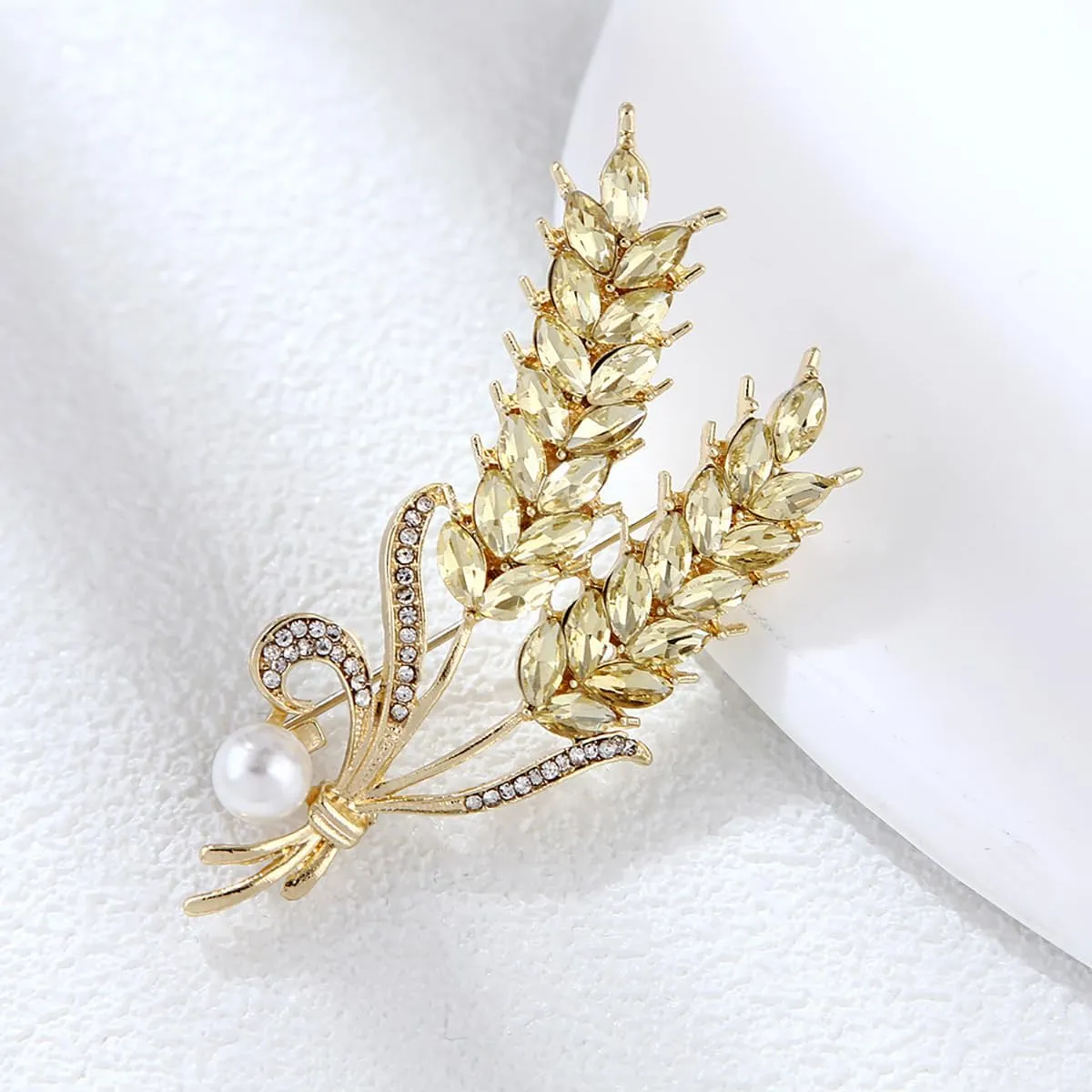 Rhinestone Wheat Brooch for Women Gold Crystal Pearl Wheat Sheaf Brooch Pin Elegant Clothing Hat Bag Accessories Christmas Birthday Party Wedding Costume Jewelry