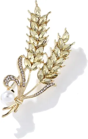 Rhinestone Wheat Brooch for Women Gold Crystal Pearl Wheat Sheaf Brooch Pin Elegant Clothing Hat Bag Accessories Christmas Birthday Party Wedding Costume Jewelry