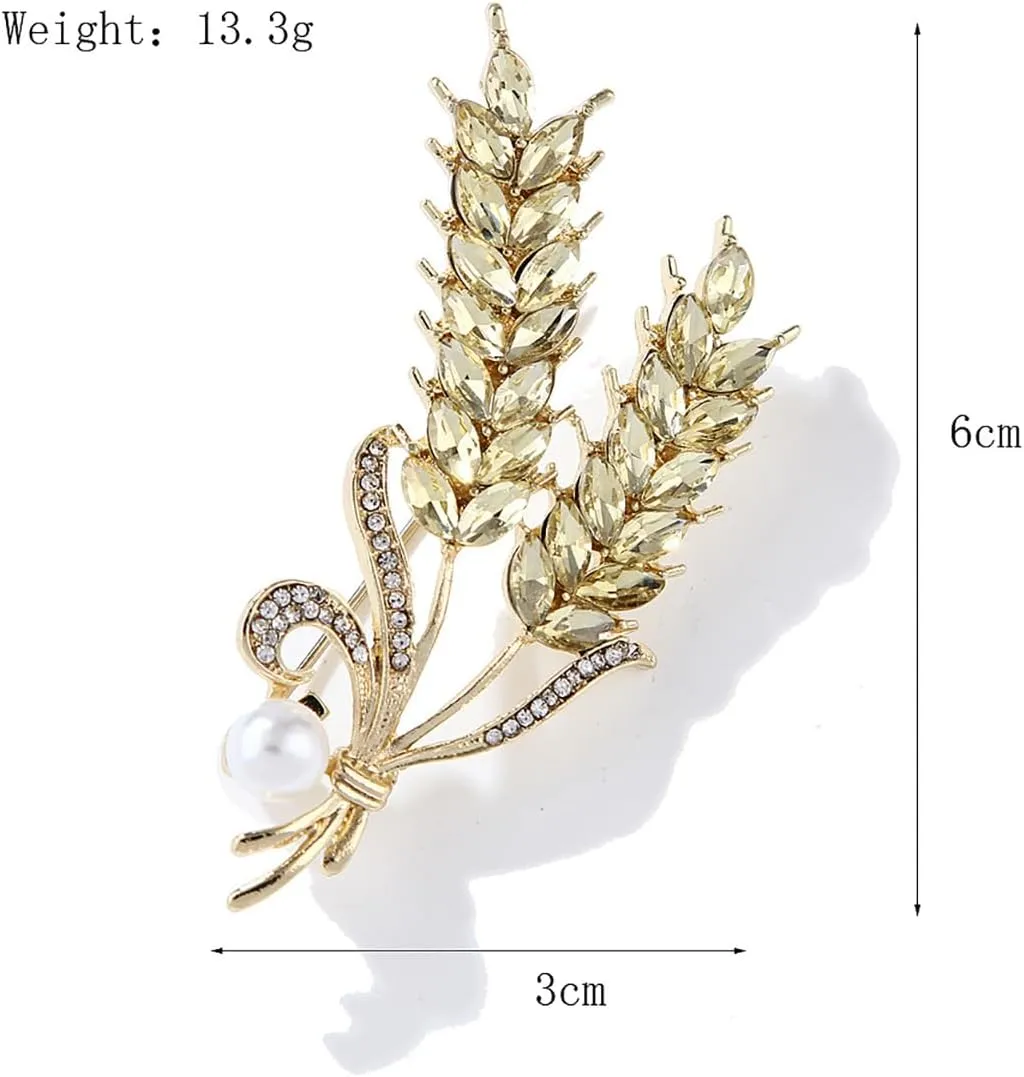 Rhinestone Wheat Brooch for Women Gold Crystal Pearl Wheat Sheaf Brooch Pin Elegant Clothing Hat Bag Accessories Christmas Birthday Party Wedding Costume Jewelry