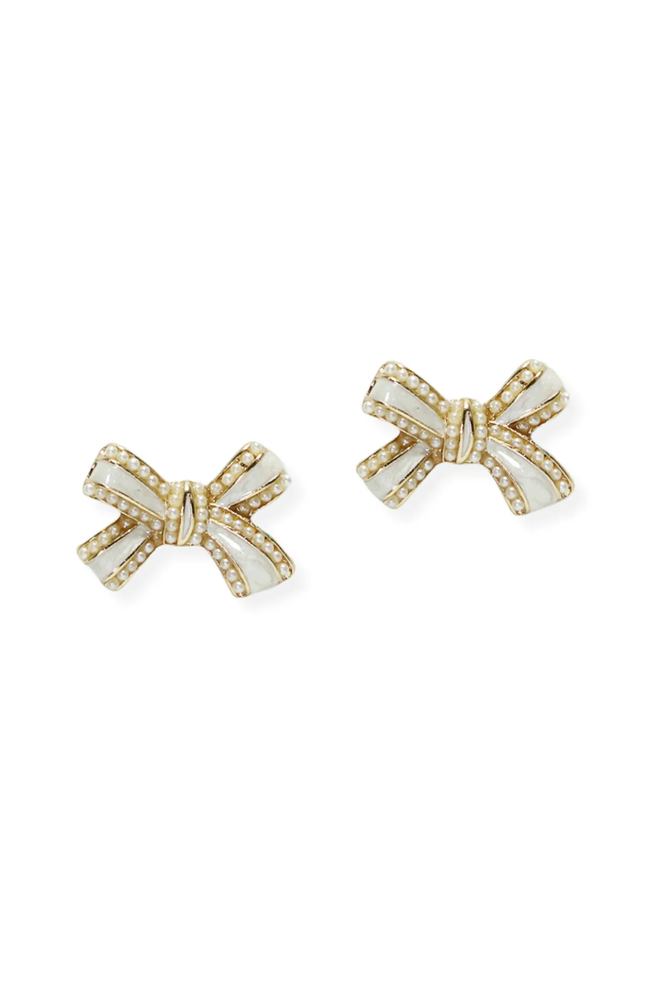 Ribbon Bow Pearl Accent Stud Earring