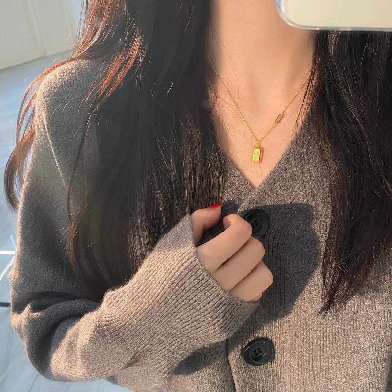 Rich Gold Necklace Women's 18K Plated Pendant Gianduja Noisettes