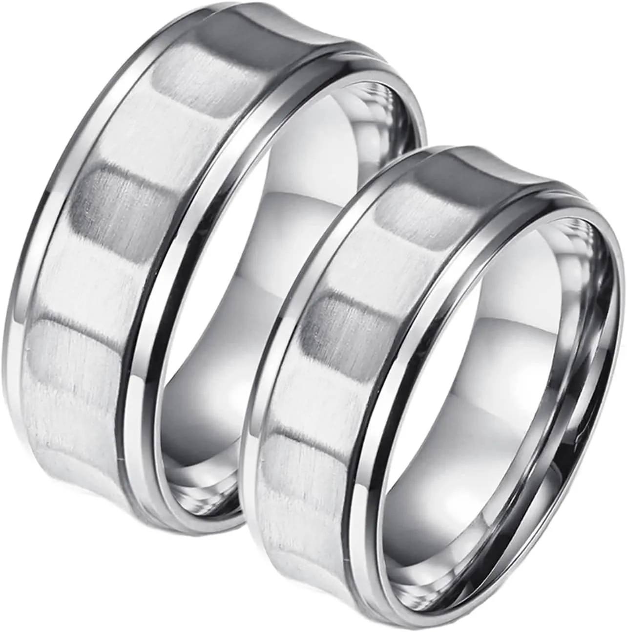 Rings for Couples Stainless Steel, 8mm Silver Brushed Ring, Custom