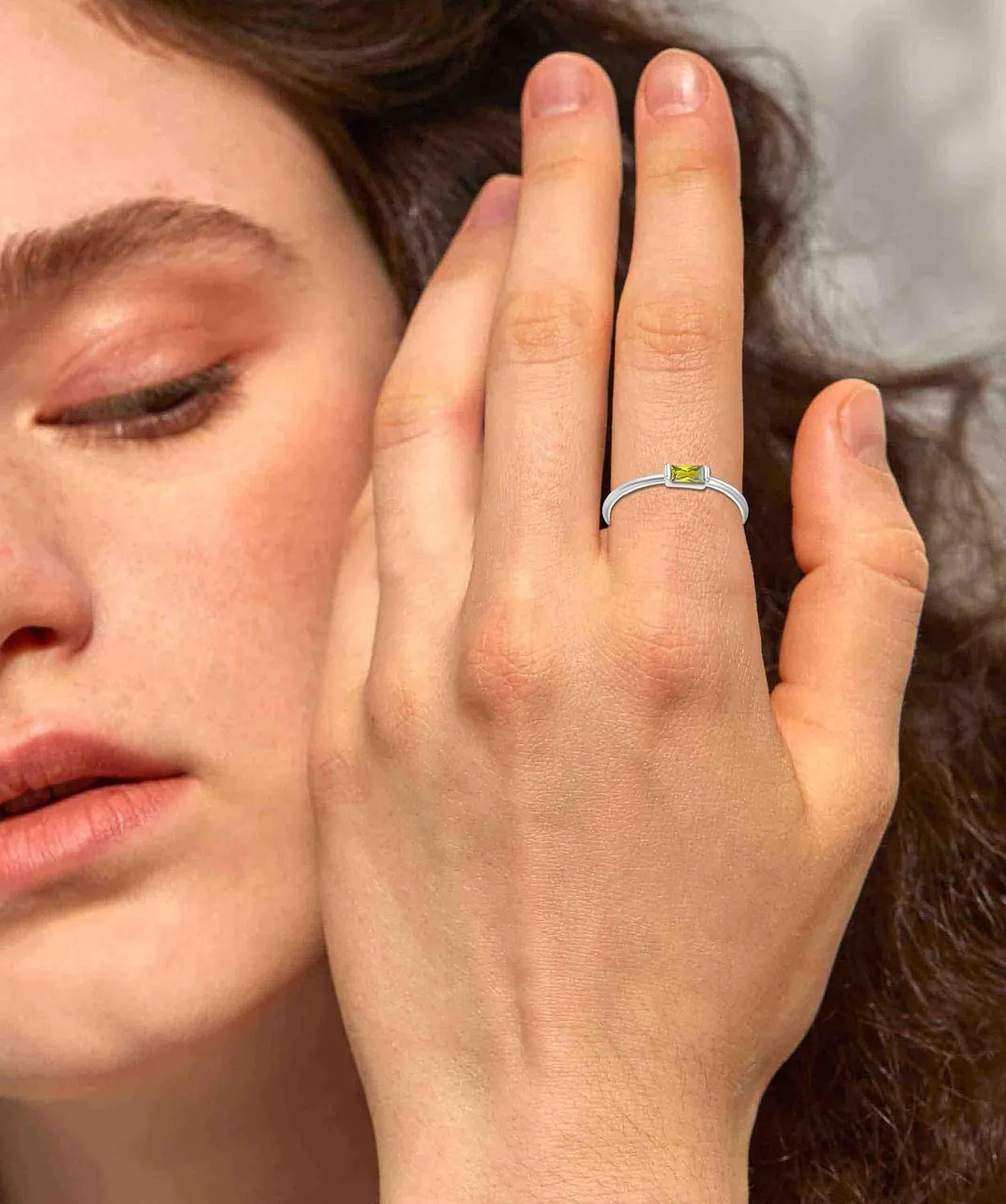 RLMOON Birthstone Rings for Women Non Tarnish Silver Stacking Ring Dainty Emerald CZ Ring Baguette Gemstone Promise Ring Personalized Jewelry Gift for Birthday Size 6-10