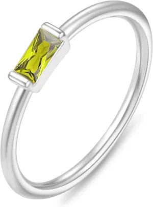 RLMOON Birthstone Rings for Women Non Tarnish Silver Stacking Ring Dainty Emerald CZ Ring Baguette Gemstone Promise Ring Personalized Jewelry Gift for Birthday Size 6-10