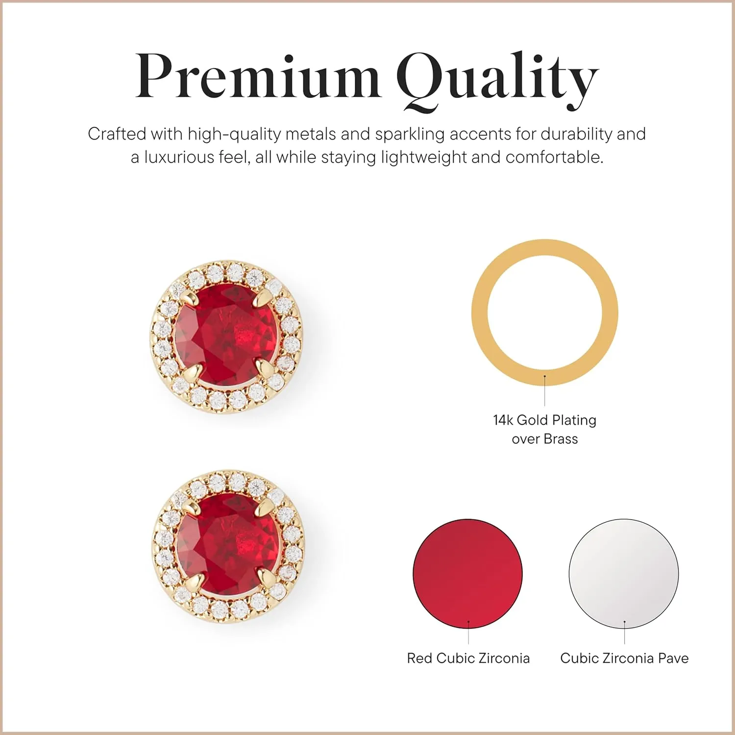 Rocksbox Kate Studs - Cubic Zirconia Pave - High Polish Plating - Premium Quality Jewelry - 9mm