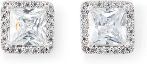 Rocksbox Square Kate Studs - Silver Studs with Cubic Zirconia Pave - High Polish Silver Plating - Premium Quality Jewelry - 9mm
