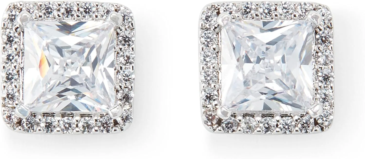Rocksbox Square Kate Studs - Silver Studs with Cubic Zirconia Pave - High Polish Silver Plating - Premium Quality Jewelry - 9mm