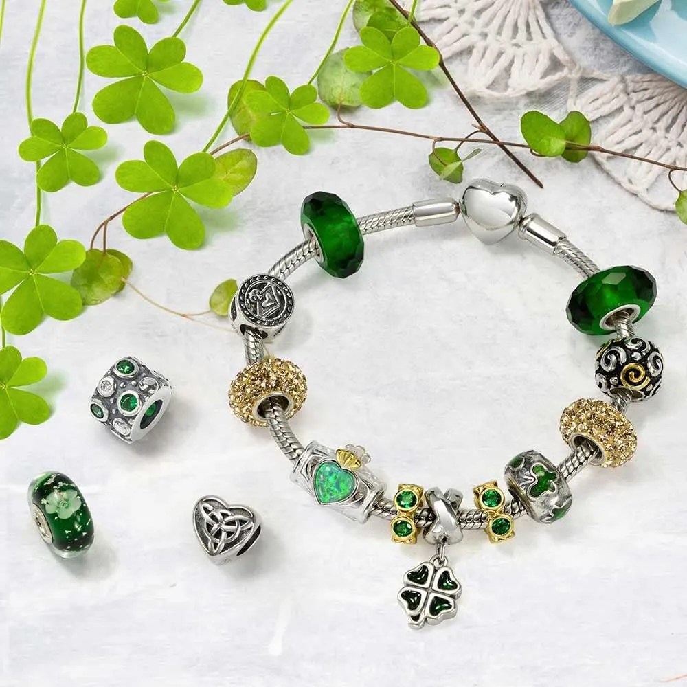 Romantic Celtic Love Knot Claddaugh Symbol BFF Irish Friendship Religious Trinity Cross Infinity Dangle or Slide Bead Charm For Women Teen .925 Sterling Silver For European Bracelet