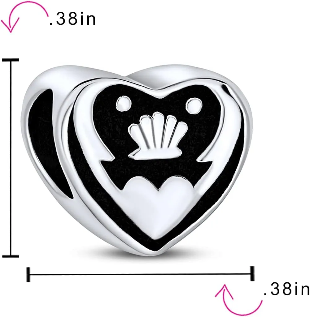 Romantic Celtic Love Knot Claddaugh Symbol BFF Irish Friendship Religious Trinity Cross Infinity Dangle or Slide Bead Charm For Women Teen .925 Sterling Silver For European Bracelet