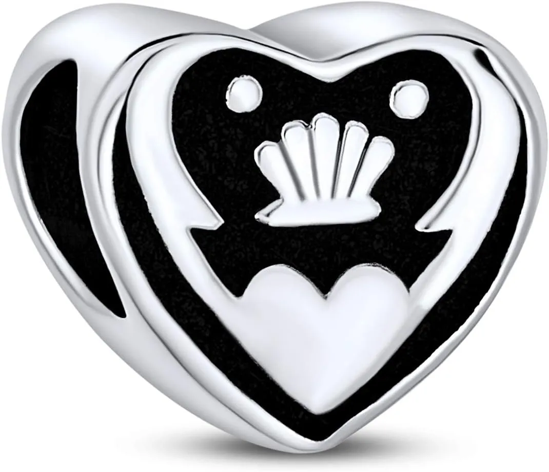 Romantic Celtic Love Knot Claddaugh Symbol BFF Irish Friendship Religious Trinity Cross Infinity Dangle or Slide Bead Charm For Women Teen .925 Sterling Silver For European Bracelet