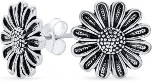 Romantic Style Floral Garden Party Flower You are My Sunshine Sunflower Black Rose Stud Earrings For Women Teens Oxidized .925 Sterling Silver