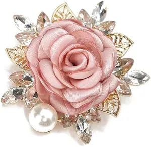 Rose Flower Brooch for Women Large Flower Brooch Elegant Pearl Brooches Handmade Crystal Pearl Pins Fabric Floral Lapel Pin Christmas Valentine's Day Dress Suit Accessories