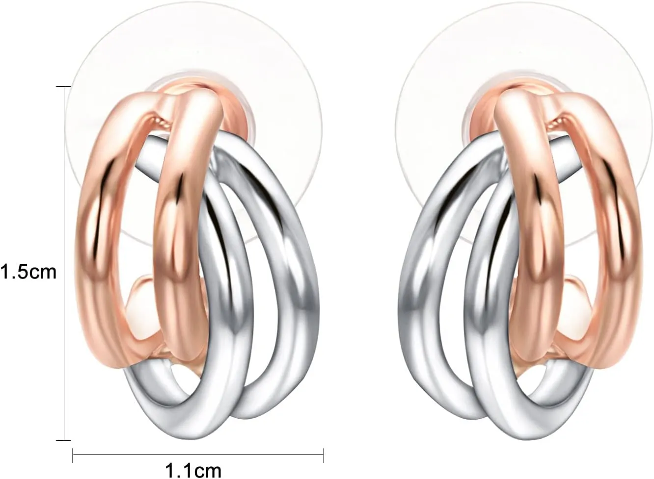 Rose Gold Huggie Hoop Earrings for Womens Dangle Earrings Lightweight 14K Gold Plated Double Clour Open Half Hoop Earrings Trendy Studs Jewelry