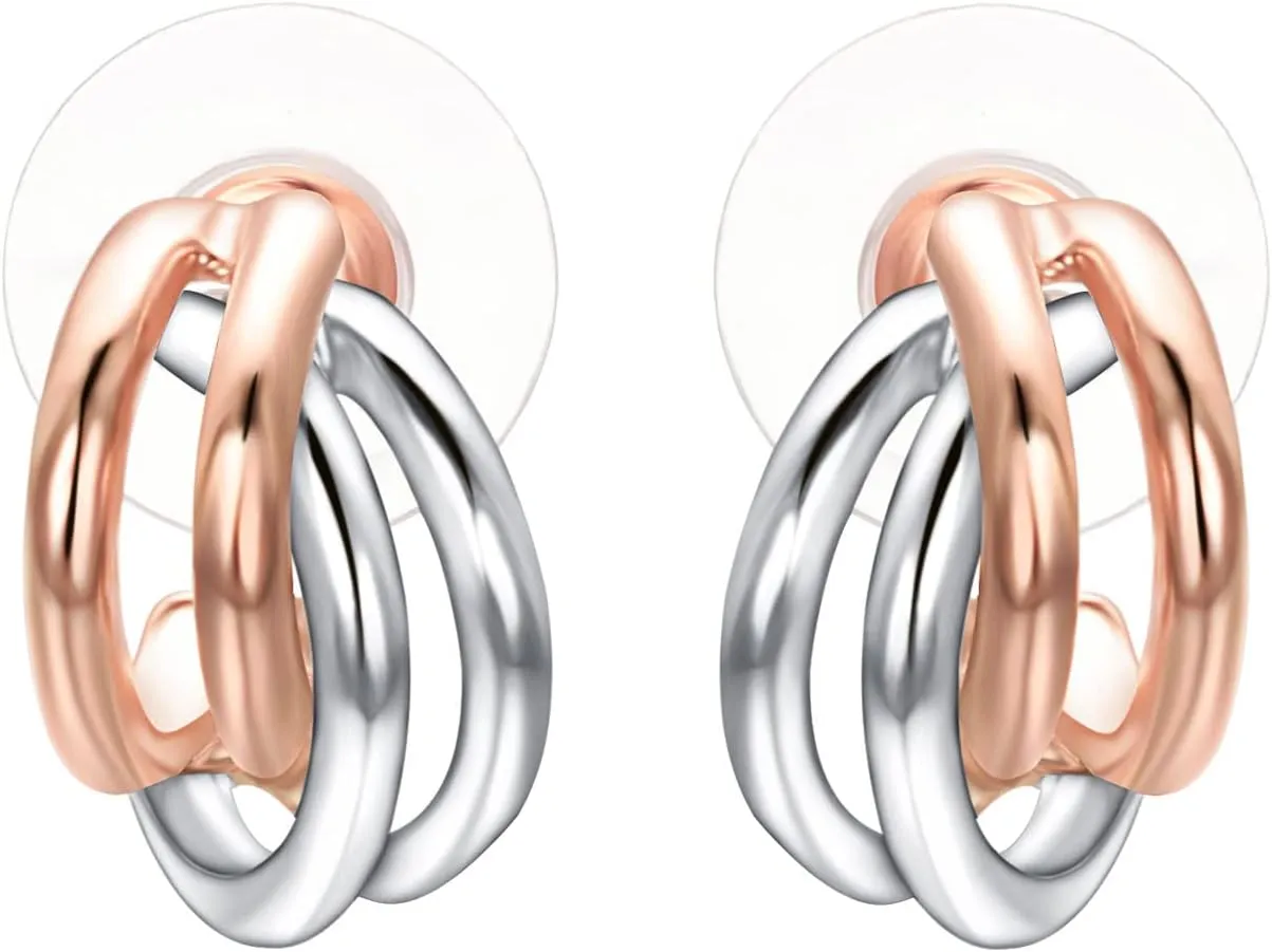 Rose Gold Huggie Hoop Earrings for Womens Dangle Earrings Lightweight 14K Gold Plated Double Clour Open Half Hoop Earrings Trendy Studs Jewelry