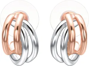 Rose Gold Huggie Hoop Earrings for Womens Dangle Earrings Lightweight 14K Gold Plated Double Clour Open Half Hoop Earrings Trendy Studs Jewelry