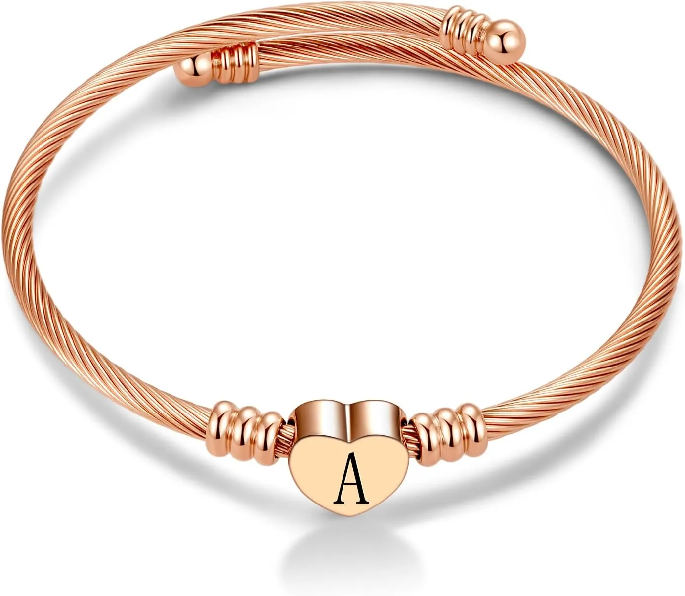 Rose Gold Women Heart Initial A-Z Letter Cuff Bracelets Name Expandable Bangle Bracelet Birthday Gifts