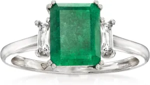 Ross-Simons 2.00 Carat Emerald Ring With .30 ct. t.w. White Topaz in Sterling Silver