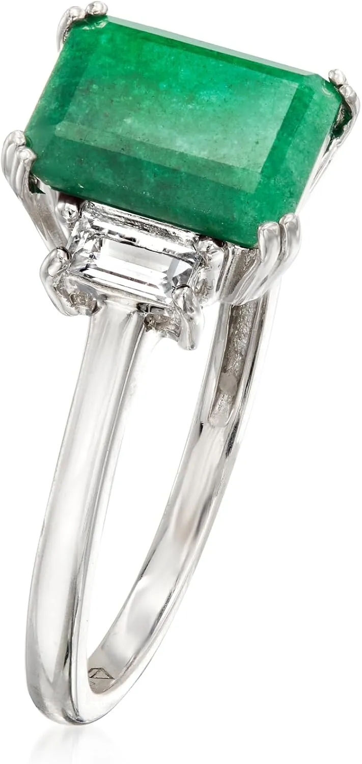 Ross-Simons 2.00 Carat Emerald Ring With .30 ct. t.w. White Topaz in Sterling Silver