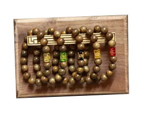 Round Agarwood Ring with Pearl Pillars OMANI, Original Wild Real Vietnamese Agarwood Aquilaria Bracelet Prayer Beads 10mm, Agarwood Necklace, Men Women Bracelet (Green Charm)