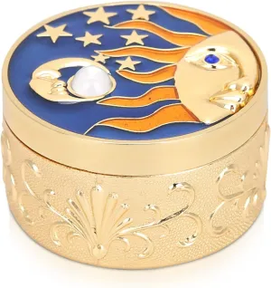 Round Jewelry Box Case, Vintage Star Moon Pattern Trinket Storage Box Organizer with Lid Treasure Box Case Keepsake Box for Home Decoration Ornament(Gold)