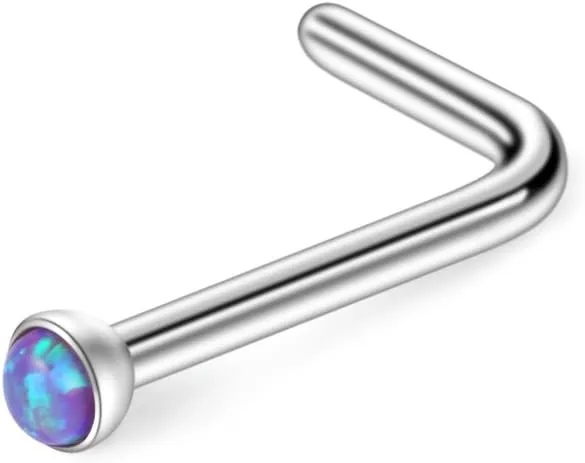 Ruifan 18G 1.5mm 2mm 2.5mm 3mm Jeweled Opal Nose L Shaped Studs Rings Pin 2mm Clear Bioflex Nose Ring Retainer Piercing Jewelry 4-24PCS
