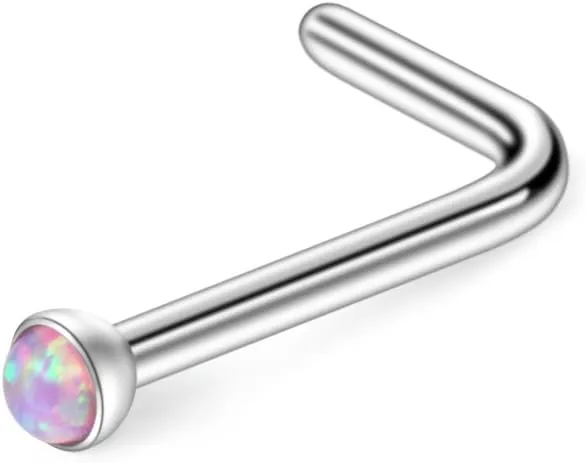 Ruifan 18G 1.5mm 2mm 2.5mm 3mm Jeweled Opal Nose L Shaped Studs Rings Pin 2mm Clear Bioflex Nose Ring Retainer Piercing Jewelry 4-24PCS