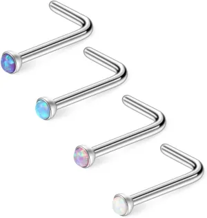 Ruifan 18G 1.5mm 2mm 2.5mm 3mm Jeweled Opal Nose L Shaped Studs Rings Pin 2mm Clear Bioflex Nose Ring Retainer Piercing Jewelry 4-24PCS