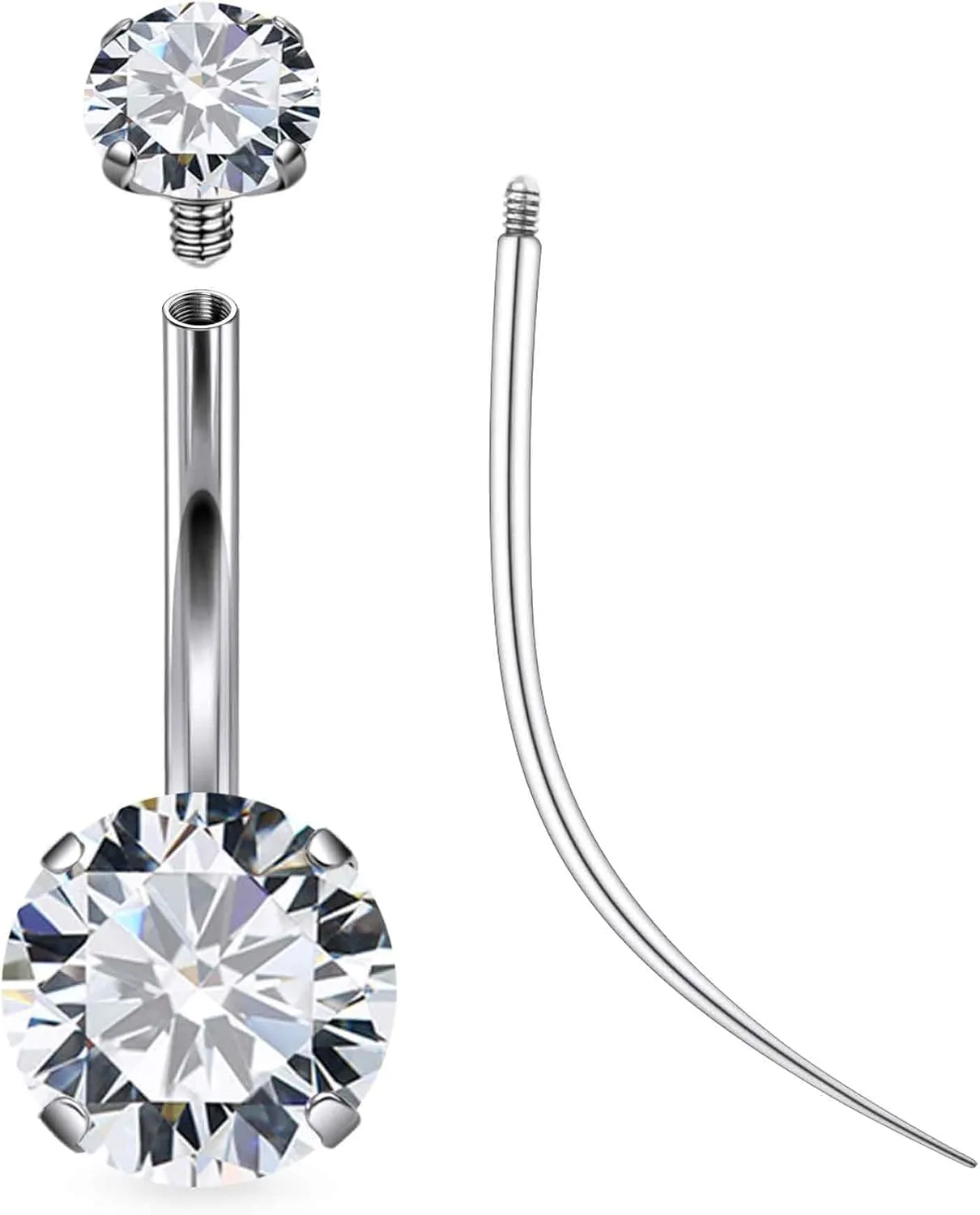 Ruifan ASTM F136 Titanium Belly Button Rings 14G Cubic Zirconia Round Belly Navel Rings 10mm Bar Body Piercing Jewelry Navel Ring With 1PCS Curved Piercing Taper
